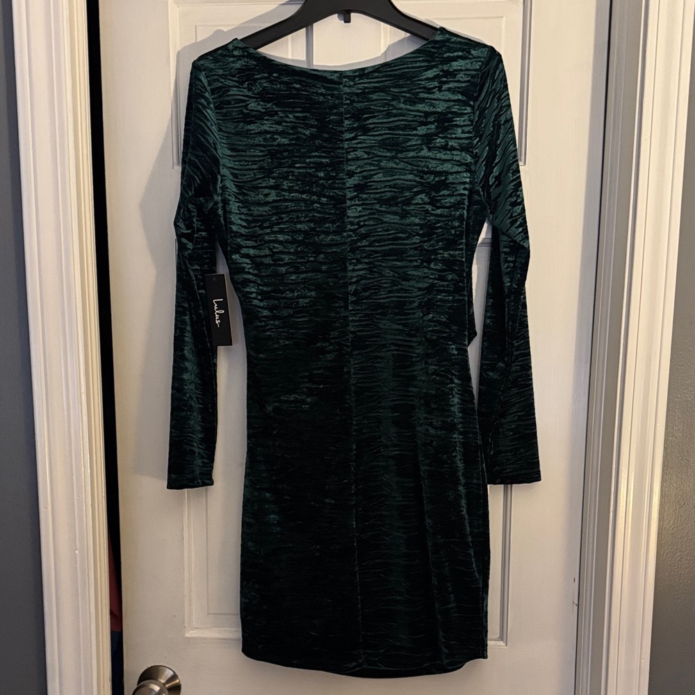 Lulu's Dark Green Long Sleeve Velvet Dress - Picture 3 of 6